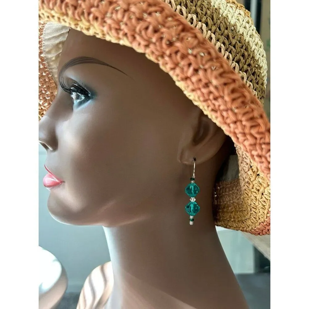 Green & White/Black‎ Dangle Earrings